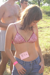 Pretty blonde teen gives a